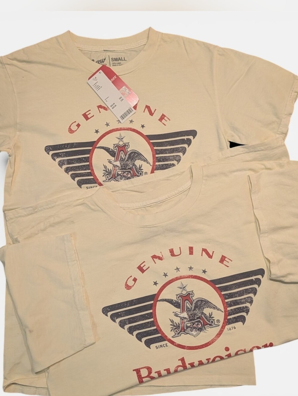 Budweiser Genuine Eagle Graphic Tee - Cream with Red & Black Print
